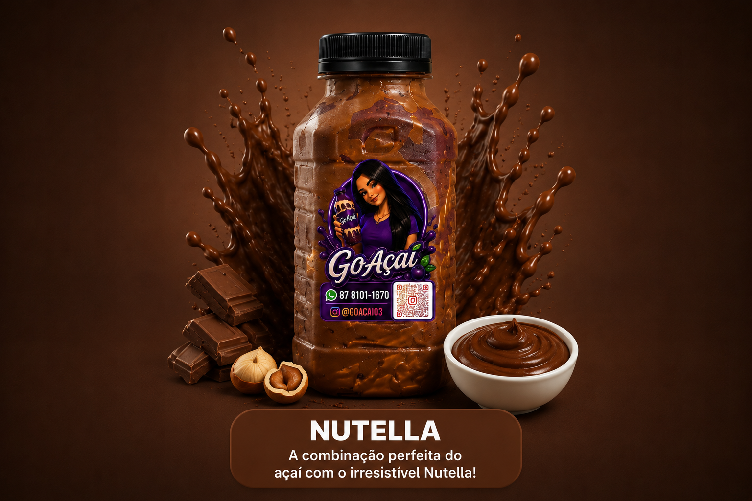 Açaí na garrafa Nutella 400ml