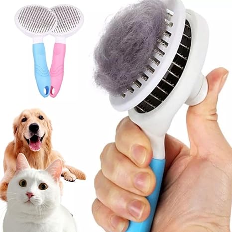 Rasqueadeira Escova Tira Pelos Pet Automática Cachorro e Gatos Remove Pelos Autolimpante (ROSA)